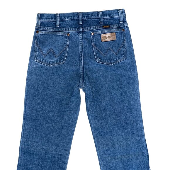 Wrangler 936DEN Mens Jeans 32 37 Tall Straight Leg Medium Wash Blue Logo Western - Picture 6 of 8